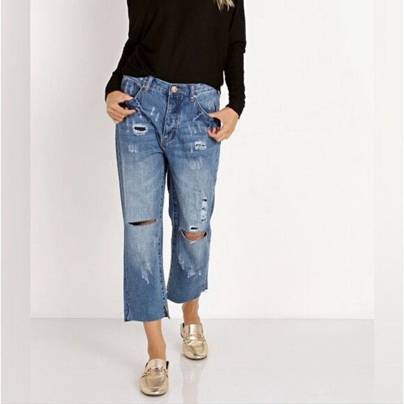 One Teaspoon Hooligans Pacifica Low Waist Relaxed Fit Cropped Length Jeans - Picture 1 of 11
